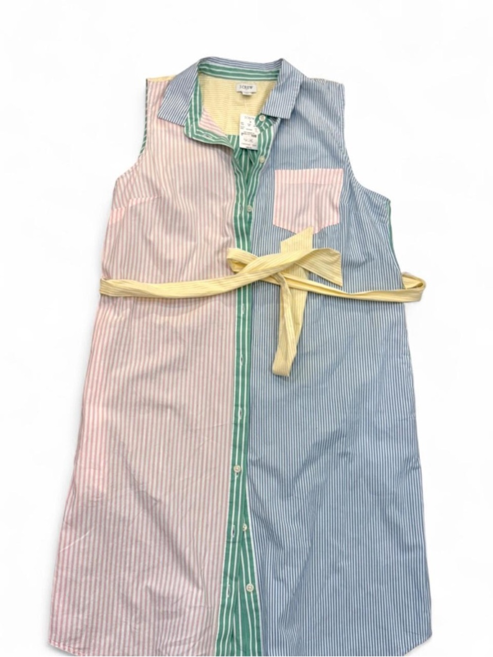 J. Crew Women Sleeveless Striped dress in Pink, Blue & Green with Yellow Tie